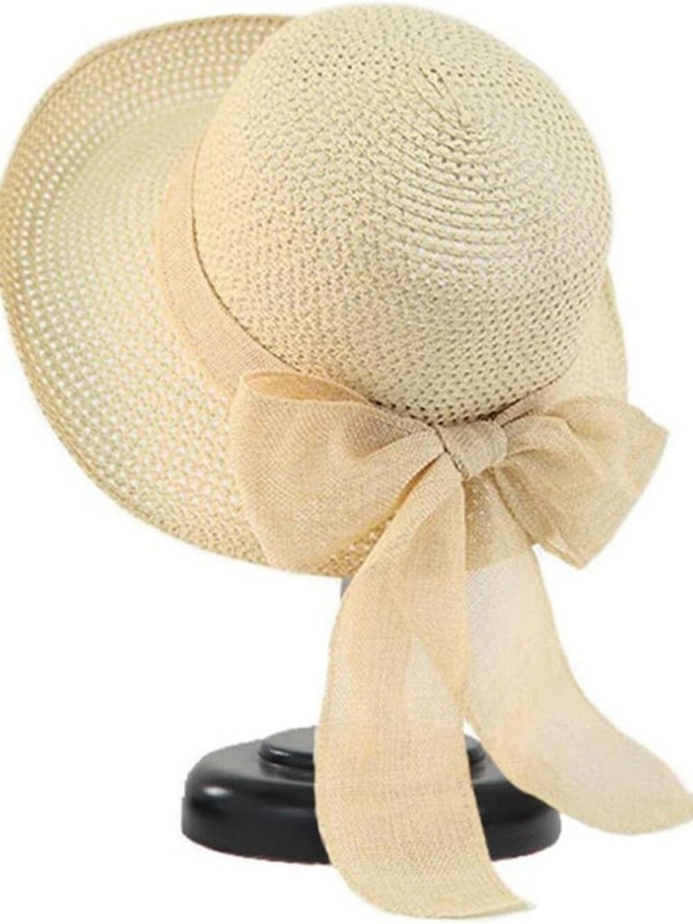 Wide Brim Straw Sun Hat with Ribbons, Roll-Up & Foldable, UV Protection, Summer - Picture 1 of 6